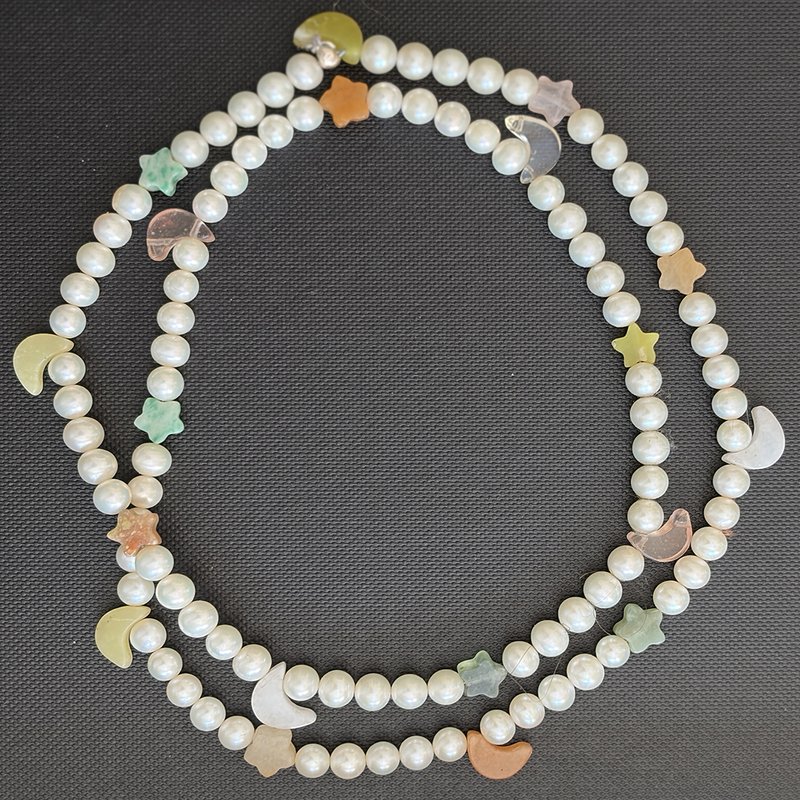 Celestial necklace — pearls with semiprecious moons and stars