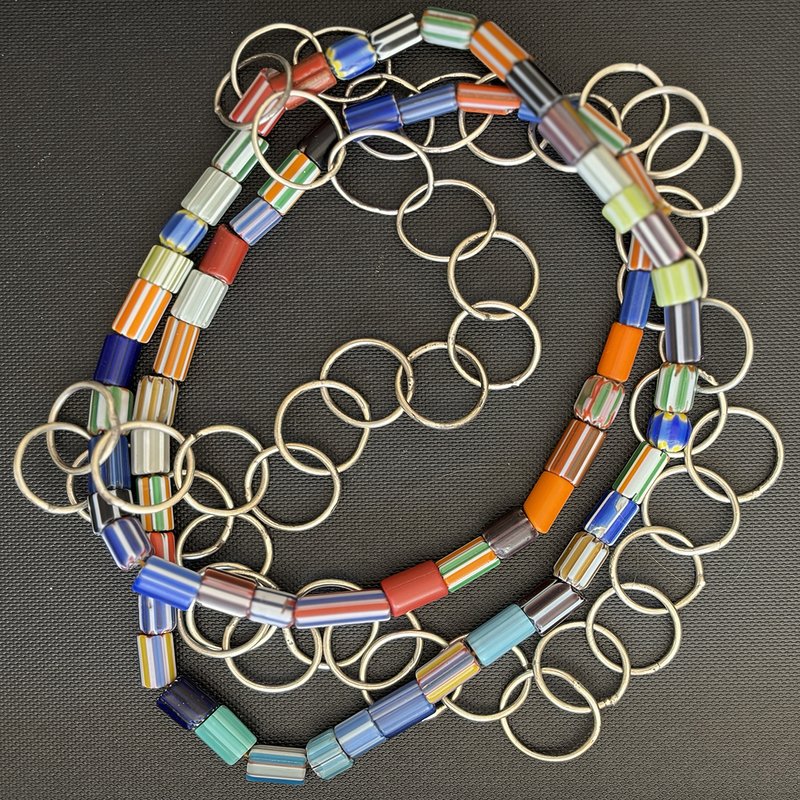 Striper necklace — millefiori striped beads with handmade silver chain